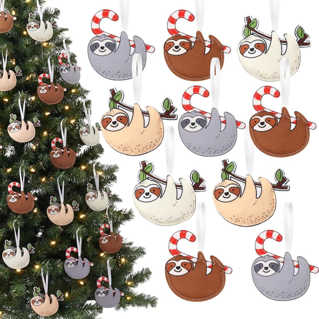 24 Pcs Felt Sloth Ornaments for Christmas Tree 4 Colors Felt Sloth Hanging Decorations with Lanyards Christmas Tree Hanging Ornaments for Xmas Party Decor