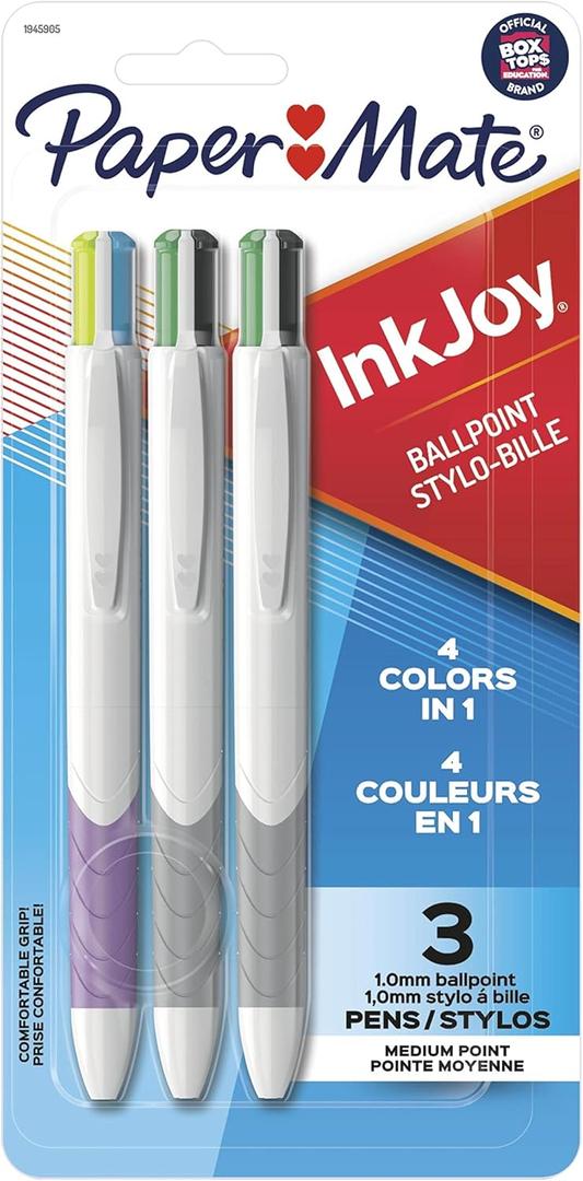 Paper Mate InkJoy Quatro Retractable Ballpoint Pens, Medium Point, Assorted Colors, 3 Pack