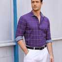 COOFANDY Mens Plaid Dress Shirt Long Sleeve Business Casual Regular Fit Button Down Shirts (Purple)