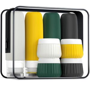 Travel Bottles for Toiletries 8 Pack, TSA Approved 3 oz Travel Containers with Clear Bag, Leak Proof Silicone Squeezable Essentials Jars (Dark Green)