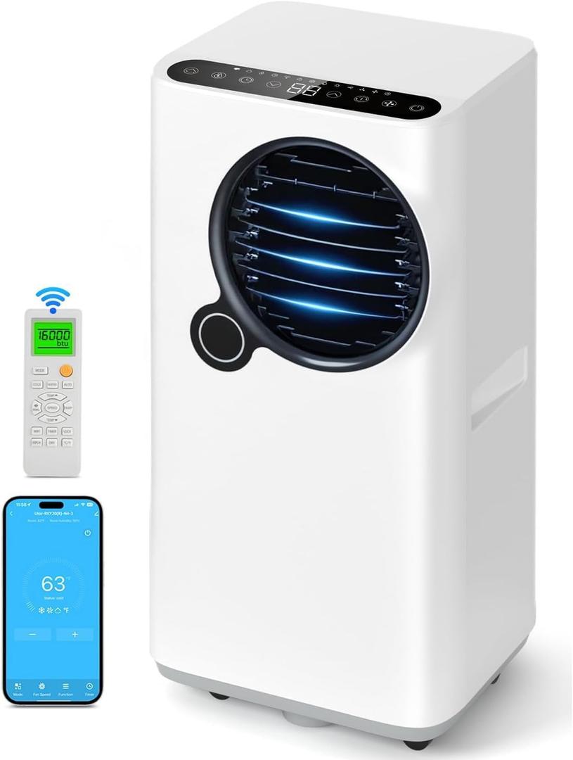 Portable Air Conditioners, 16000 BTU Smart Room Air Conditioner with Cooling/Dehumidifier/Fan, auto Oscillation, 24-Hour Timed Remote Control (White Blue)