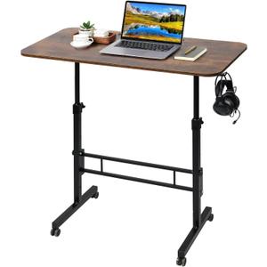 Standing Desk Adjustable Height, Rolling Walking Pad Desk, Small Mobile Table with Wheels, Portable Stand Up Table for Standing or Sitting, Size 31.5x15.7 Inch Rustic