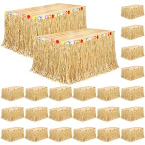 Fovths 24 Pack Luau Grass Table Skirt Natural 9 Feet x 29.5 Inch Hawaiian Table Skirt for Tropical Hawaiian Party Decorations Luau Party Costume Party, Straw Yellow