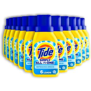 Tide Simply All-In-One Liquid Laundry Detergent, Refreshing Breeze Scent, 10 fl oz Each (Pack of 12)