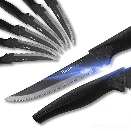 Wanbasion Black Steak Knives Set, Steak Knife Set Dishwasher Safe, Sharp Steak Knives Set for Kitchen with Ergonomic Handles, Black