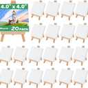 20 Pack Mini Stretched Canvas with Wooden Easel, 4x4 Inch, Art Primed Canvases for Kids Painting, Acrylic Pouring, Oil Paint & Wet Art Media