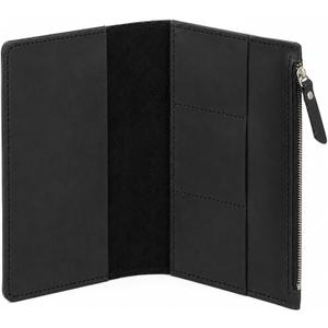 A5 Leather Pocket Insert for Journal – Handmade Genuine Leather Organizer with 3 Card Slots & Large Zipper Pocket, Refillable Journal Accessory for A5 Notebooks 5.8" x 8.3", Black
