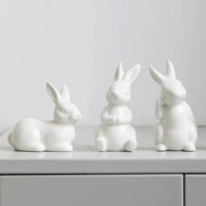 GISELA D 3Pcs White Ceramic Bunnies Easter Bunny Figurine,Home Decoration,Creative Statues for Easter Bunny Rabbits Decor