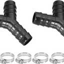 PATIKIL Washing Machine Hose Splitter Y-Type Reducer, 2Pcs Dishwasher Drain Hose Adapter Plastic Three-Way Split Pipe Connector with 3 Clamps for Bathrooms Balconies Kitchens, Black