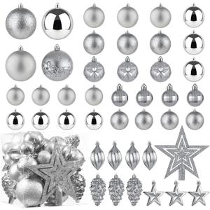 Christmas Ball Ornaments - 43pcs Shatterproof Christmas Tree Decorative Hanging Ornaments with Loop for Xmas Holiday Party Wreath Home Decoration (Silver)