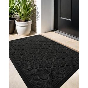 Color&Geometry Outdoor Door Mat 24x36, Black- Dirt Trapping, Anti Slip, Low Profile, Easy Clean, Heavy Duty Rubber Backing Doormat, Outside Floor Matts and Rugs for House Entrance/Entryway/Entry