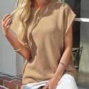 Saodimallsu Womens Cap Sleeve Sweater Top Summer Crew Neck Trendy Going Out Loose Knit Shirt (Beige, M)