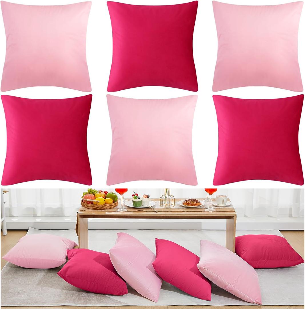 Berlune 6 Pcs Velvet Throw Pillow Covers 18" x 18" Decorative Cushion Cases Soft Pillowcase for Picnic Coquette Party Accessories Bedroom Living Room Decor, No Inserts (Girl Colors)