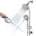 UCLIMAA Rainfall Shower Head with Handheld Shower Spray, with 26" Drill Free Adjustable Height Slider Bar, High Pressure Dual Shower Head Combo, 3-Way Diverter for Easy Reach, 5Ft Hose - Chrome Finish