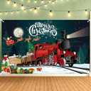 Merry Christmas Backdrop, 180x110cm/5.9x3.6 Feet Christmas Decoration Banner Happy Holiday Background for Photography Home Inside Decor Yard Outside Wall Sign Winter Birthday Party Supplies(Train)