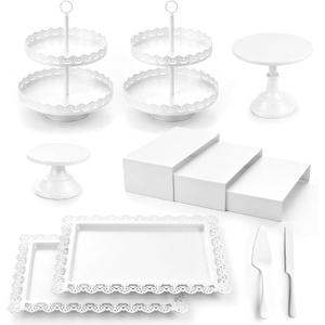 11 Pcs White Dessert Table Display Set, Dessert Stands Set including Cake Stands, Cupcake Tower Stand, Dessert Tray, Cake Cutting Set, Easy to Clean Desert Table Display Set