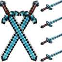 Big 37'' Inflatable Pixel Swords Pirate Party Favors, 6 Pack Blow Up Sword Knife Weapon Toys For Halloween Hawaii Carnival Cosplay Birthday Swimming Pool Summer Beach Video Game Supplies