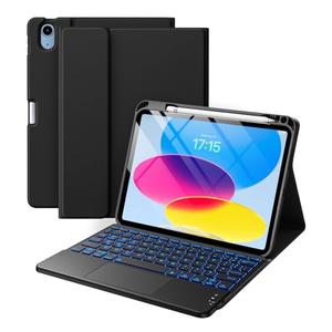 Harvopu Compatible for iPad 11th 10th Generation Case with Keyboard, Folio Cover with Pencil Holder, Multi-Touch Trackpad, 7 Color Backlit, Detachable Keyboard for iPad (A16) 11th/10th Gen (Black)