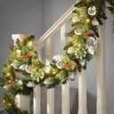 SHareconn 9FT Prelit Artificial Christmas Garland with Color Changing Lights and Timer by Batteries Operated for Mantle Table Stairs Fireplace Xmas Decoration, Holiday Indoor Outdoor, Snow