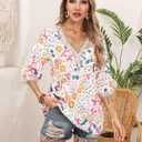 IRISGOD Womens 3/4 Length Sleeve V Neck Tops Dressy Casual Chiffon Blouse Summer Floral Bohemian 2025 Tredny Shirts (Beige, XL)