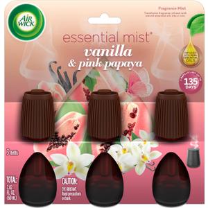 Air Wick Essential Mist Refill, 3 ct, Vanilla and Pink Papaya, Essential Oils Diffuser, Air Freshener (0.67 Fl Oz (Pack of 3))