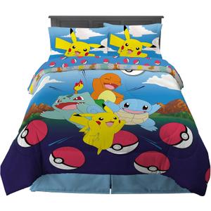 Pokmon Gaming Anime Kids Bedding Super Soft Microfiber Comforter And Sheet Set, 5 Piece Full Size, (Officially Licensed Product) By Franco