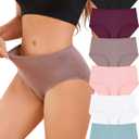FINETOO Cotton Underwear for Women High Waisted Ribbed Full Coverage Briefs Soft Breathable Moisture Wicking Panties 6 Pack (M)