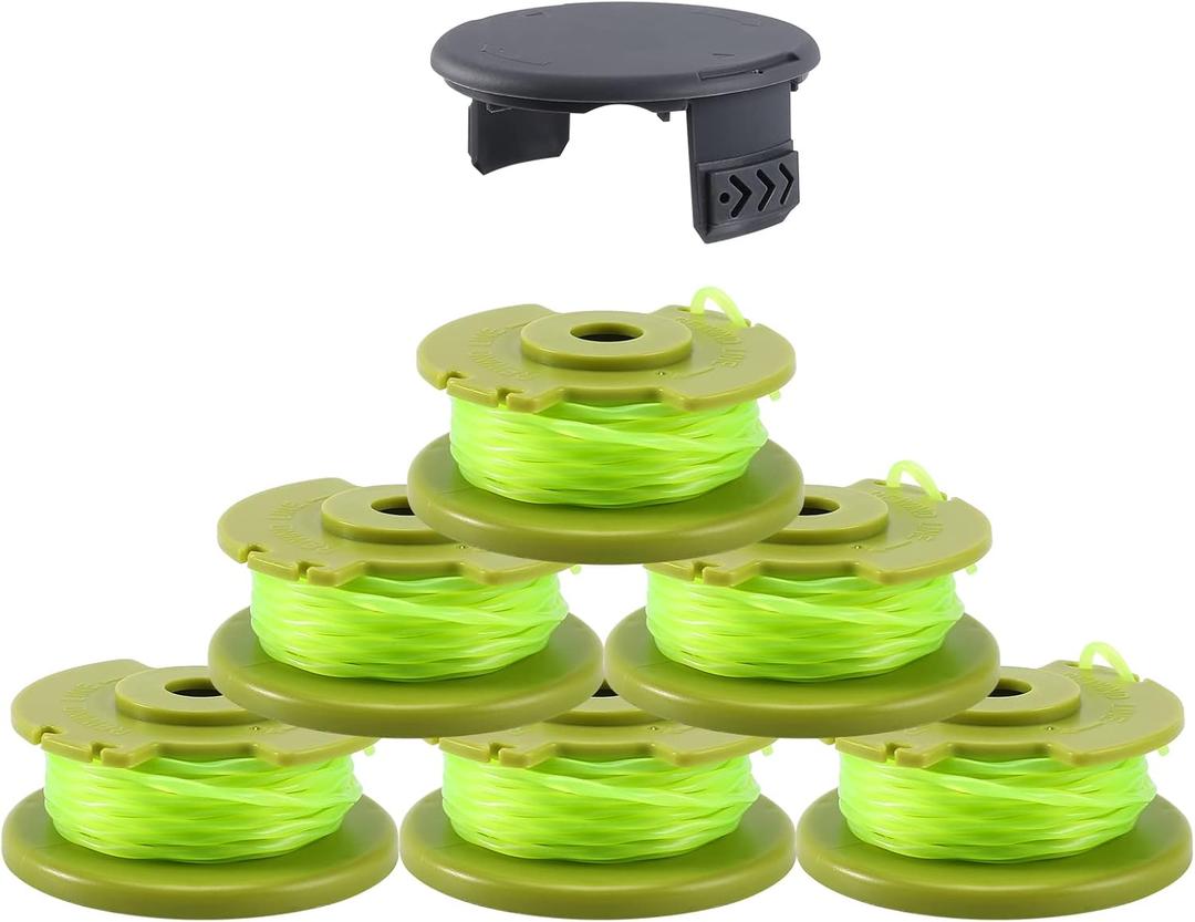 A ANLEOLIFE .080 in Twisted Line Spool #AC80RL3 for RYOBI Cordless Auto-Feed String Trimmers 18v 24v and 40v, Replacement Model,11ft-Long (6 Spools & 1 Cap)