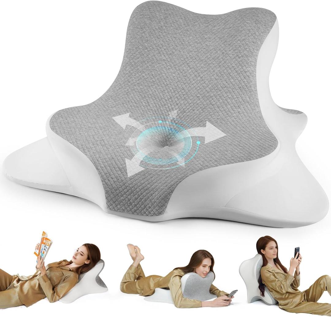 Reading Pillow for Bed, Lying, Leaning and Prone, Ergonomic Memory Foam Bed Wedge Pillow for Chin & Back Support Pillows,Gray