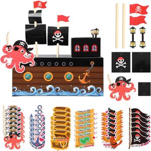 Pasimy Valentines DIY Mailbox for Kids with Greeting Cards Valentine's Day Card Box for School Classroom Boys Girls Gifts Exchange, Kids Gift to Party Favor Sets(Pirate)
