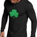Mens St Patrick's Day Long Sleeve Shirts Irish Distressed Shamrock T-Shirt Lucky Tee (Large, Black)