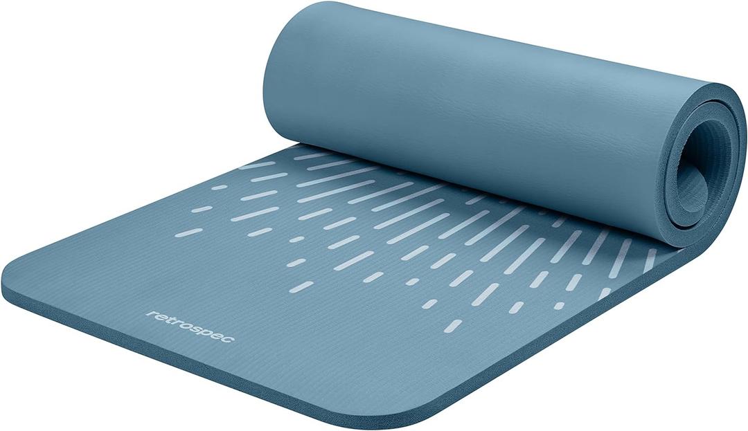 Retrospec Solana Yoga Mat 1" Thick With Nylon Carry Strap for Men & Women - Non Slip Exercise Mat for Home Yoga, Pilates, Stretching, Floor & Fitness Workouts (Blue Mist)