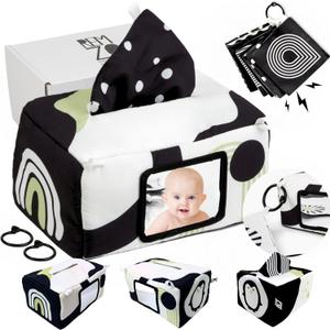 REMZO Baby Tissue Box Toy 3-in-1 w/ 10 Hanging Baby Crinkle Paper and Tummy Time Mirror - High Contrast Baby Toys for Newborn - Sensory Montessori Magic Tissue Box - Crinkle Books for Babies REMZO Baby Tissue Box Toy 3-in-1 w/ 10 Hanging Baby Crinkle Paper and Tummy Time Mirror - High Contrast Baby Toys for Newborn - Sensory Montessori Magic Tissue Box - Crinkle Books for Babies
