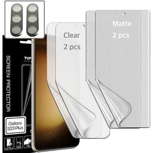 [2SET 6PCS] (2 Self Healing(clear) TPU film + 2 Anti-glare(matte) TPU film + 2 Lens Protector) compatible with Samsung Galaxy S23 Plus 5G 2023 Easy to Install TPU Film screen protector Scratch Resistant [Perfect Fit for 3D edge Screen] For Samsung Galaxy S23+ 5G 2023 TUFF STONE Screen Protector