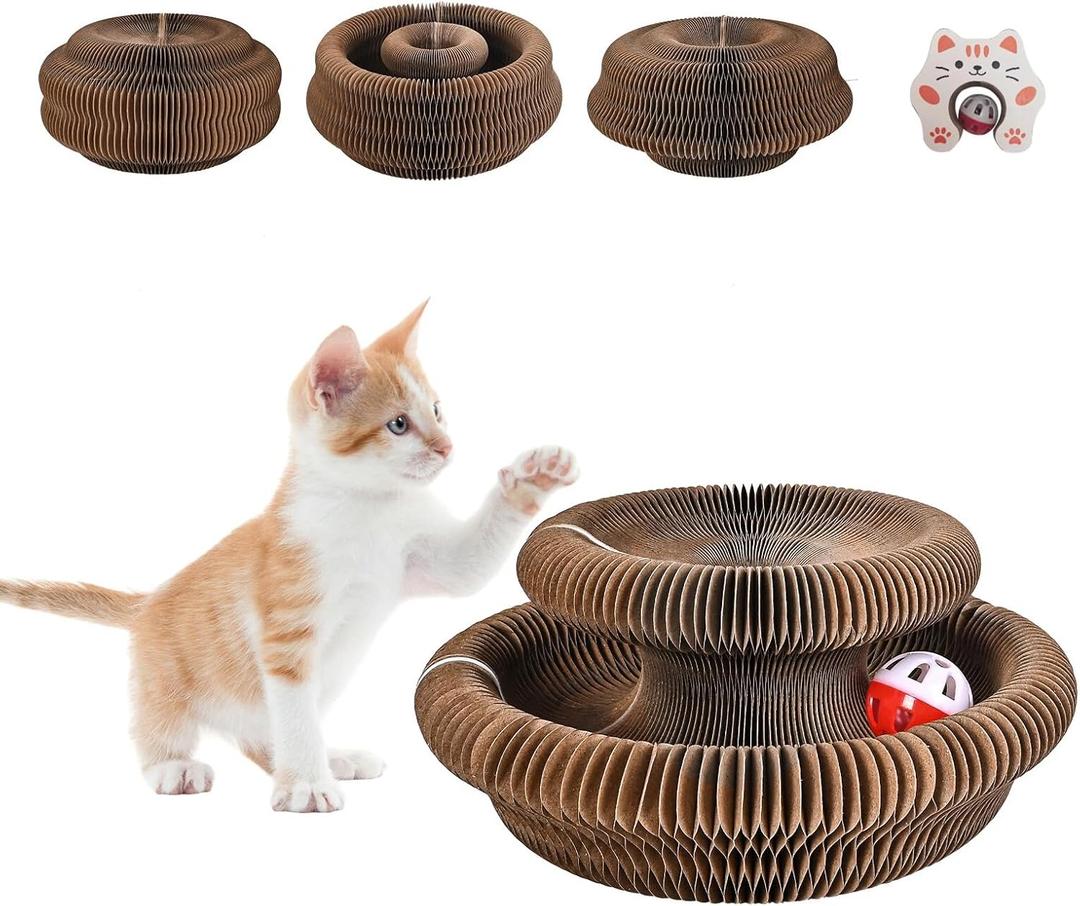 Kitty Curlz Cat Toys for Indoor Cats, Magic Organ Cat Scratch Pad with Bell Ball, Interactive cat Toys kurlz for Indoor Cats, Foldable Design, Exercise Anxiety Relief Toy Protect Furniture