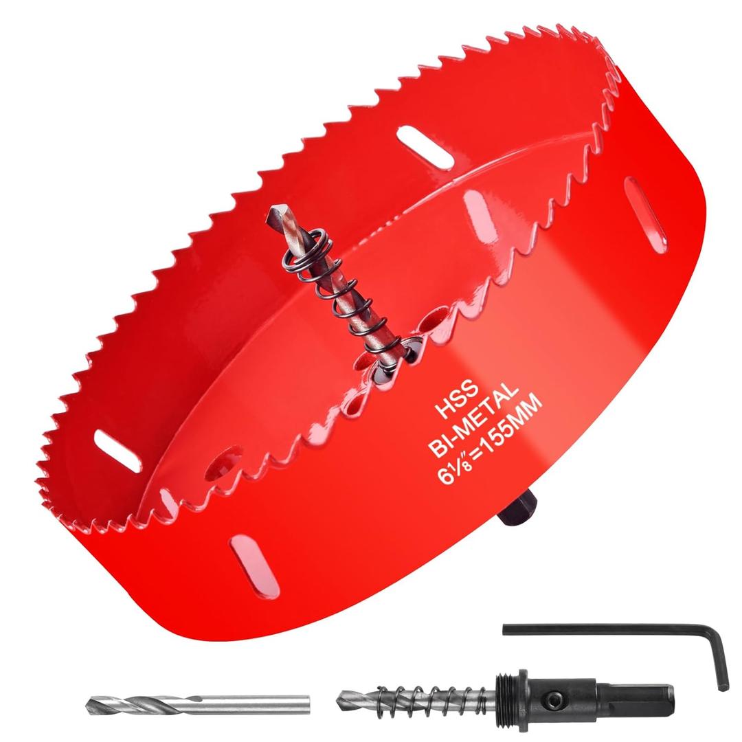 6-1/ 8Inch / 155mm Hole Saw for Wood, Plastic Board, Ceiling, Drywall, and Metal Sheet - HSS Bi-Metal Hole Cutter with Pilot Drill Bit