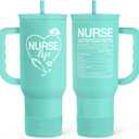 Nurse Gift Tumbler 40oz with Handle and Straw  Nutrition Facts Insulated Stainless Steel Travel Coffee Mug for Nursing Friends - Gifts for Nurse Week, Appreciation, Birthday, Christmas