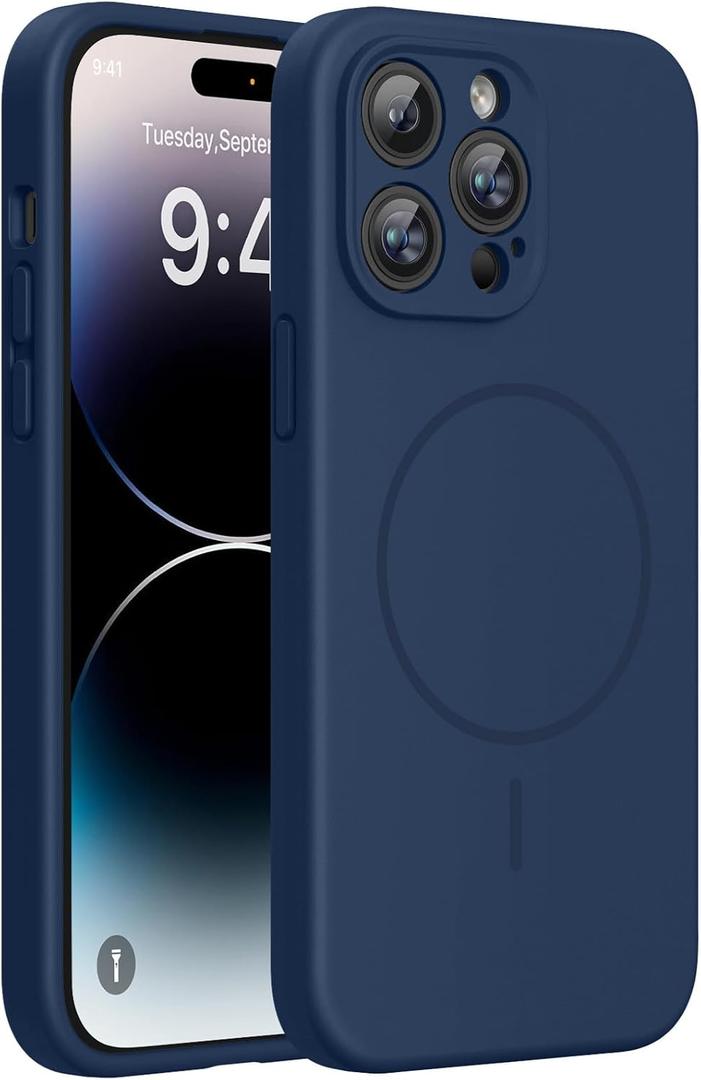 Miracase Magnetic for iPhone 14 Pro Max Case, [Soft Anti-Scratch Microfiber Lining], Compatible with MagSafe, Silicone Shockproof Protection Phone Case for iPhone 14 Pro Max,Dark Blue