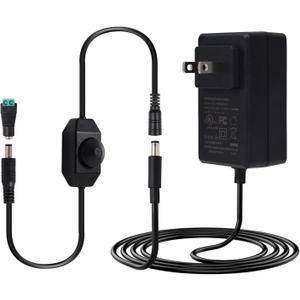 12V Power Supply, AOYADAISU UL Listed 12 Volt DC Power Adapter 24W 2A with Dimmer Switch, 100V-240V 50-60Hz AC to DC Power Converter with 5.5mm x 2.1mm Connector for Single Color LED Strip Light