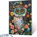 Tucocoo Joyful Owl Wear Glasses Paint by Numbers Kits with Brushes and Acrylic Pigment on Canvas Painting for Adults, Abstract Animal Flowers Picture for Home Wall Decor Gifts 16''x20'' (DIY Framed)