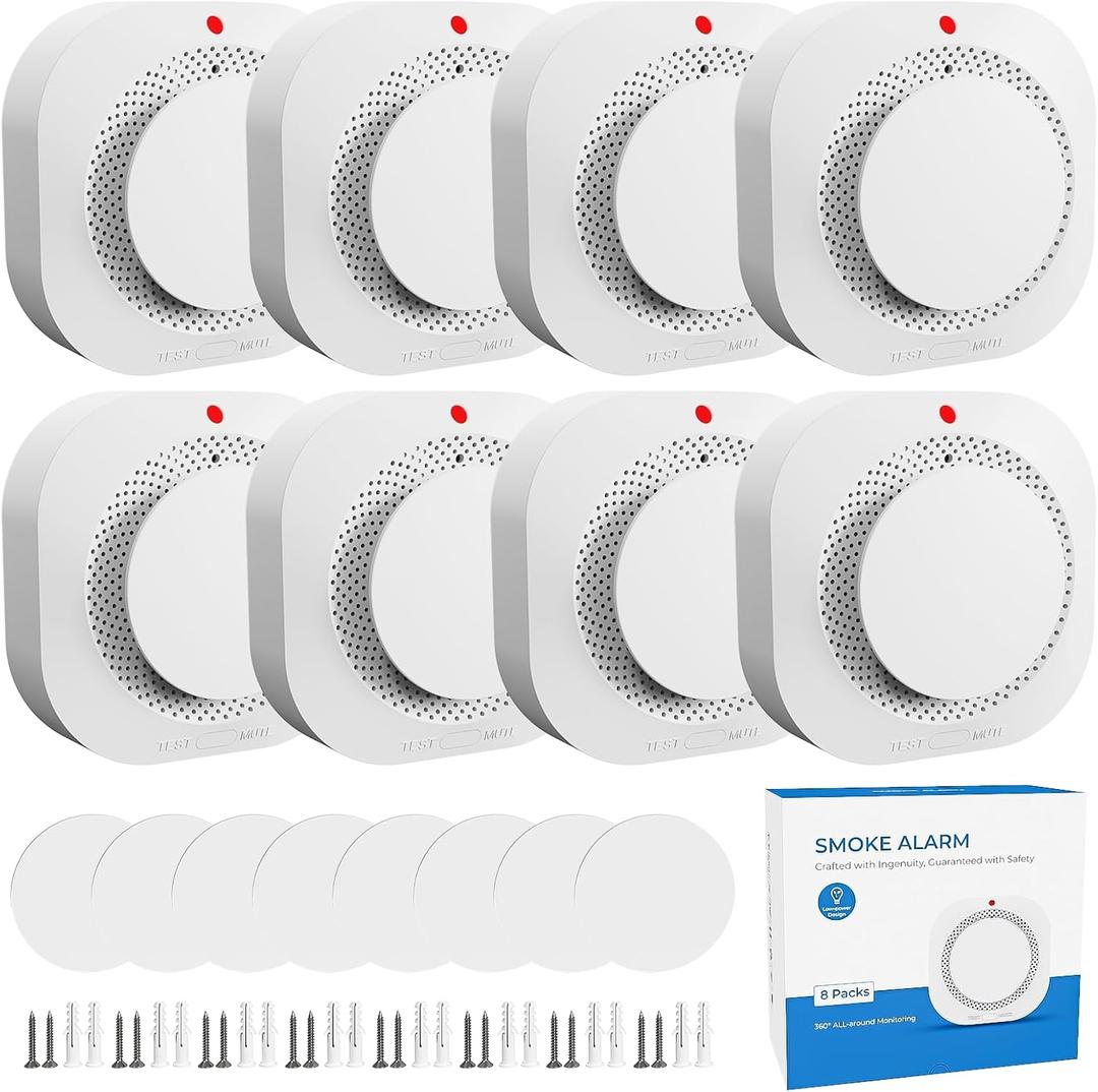 Smoke Detectors for Home,Photoelectric Wireless Fire Alarms Replaceable Battery Powered,Portable Smoke Alarm with Test/Mute Button,Attic Smoke Detector,8 Pcs