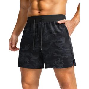 Soothfeel Men's Running Shorts with Zipper Pockets 9"/ 7"/ 5" Lightweight Quick Dry Basketball Gym Workout Athletic Shorts (Black, M)