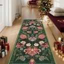 GarveeHome Forest Green Floral Botanical 2x6 Washable Kitchen Runner Rugs Non Slip Vintage Boho Cottage Long Rug for Hallways Bedroom Entryway Bathroom Mat with Rubber Back