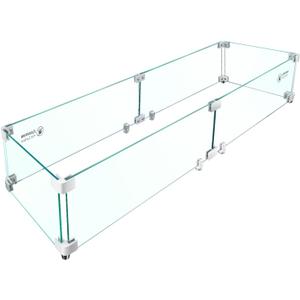 Fire Pit Wind Guard - 41.5" x 11.5" x 6" Rectangular Fire Pit Glass Wind Guard for Outdoor Fire Pit Table, Thick & Durable Tempered Glass w/Hard Aluminum Corner Brackets, Easy Assembly