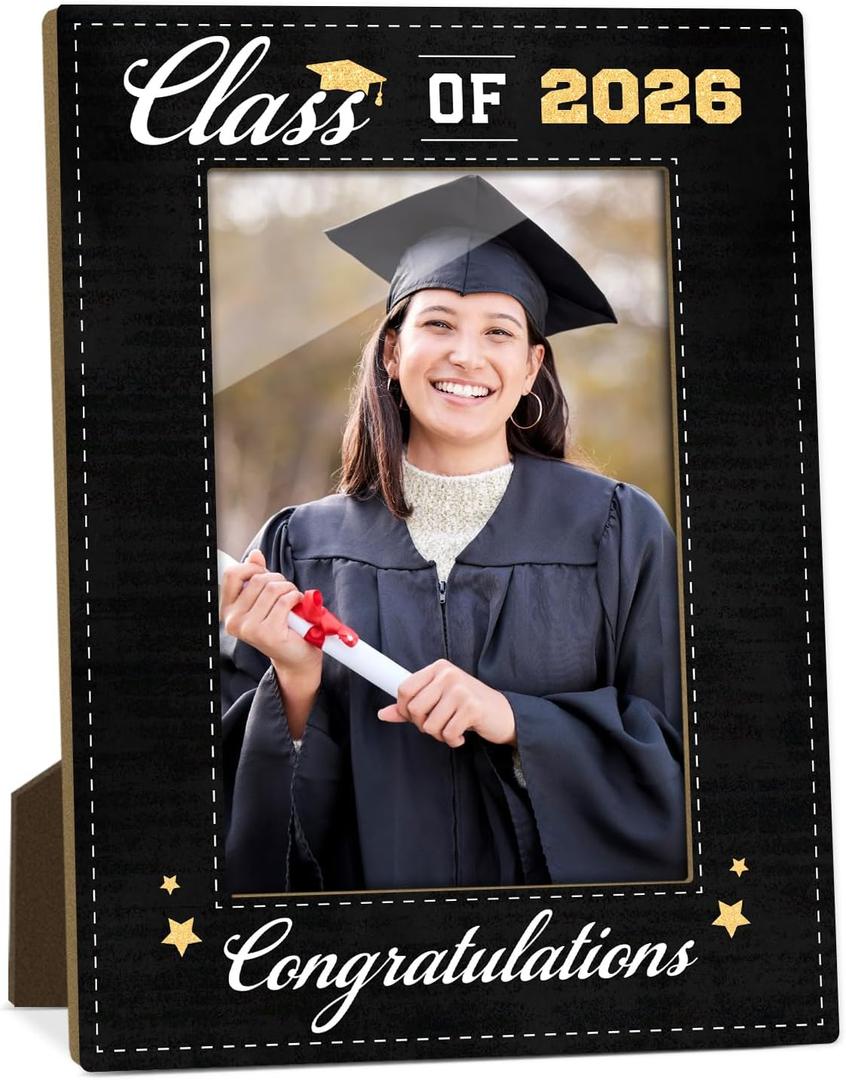 Class of 2026 Picture Frame, 4x6 Wood Photo Frame, High School College Frames Gifts for Men Women Daughter Son Granddaughter Grandson, Display on Table Top, Gift Ideas for Graduation -02