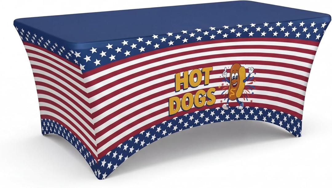 Chumia 6ft 4th of July Rectangle Tablecloth Stretch Spandex Hot Dog Patriotic Tablecloth 250th Anniversary USA Independence Day Table Cover American Flag Table Cloth for 4th of July Party Decorations