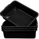 4-Pack Commercial Bus Tubs 8 Litre, Black Plastic Bus Box/Tote, Bus Wash Dish Basin Pans