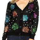 Tipsy Elves Classic Cute Cardigan Ugly Christmas Sweaters for Women with Fun Patterns and Animals XL, Sequin Snowfall (Black)