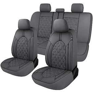 CAROMOP Luxury PU Leather Car Seat Covers Full Set-Waterproof Seat Protectors with Split Bench Seat Covers for Cars-Universal Cars Interior Covers for Sedans, SUVs, Pick-up Trucks(Gray/Gray Line)