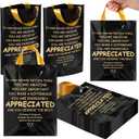 Kolldenn 50 Pcs Graduation/thank You Gifts Bags Employee Appreciation Goodie Bags with Handles Congrats Grad Reusable Plastic Party Favors for Gift Wrapping(Black Gold,Appreciated)